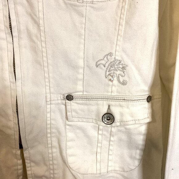 Lois Jeans & Jackets Women's White Jacket Size M Embroidery Sequins - Picture 4 of 12